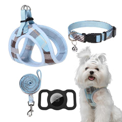 EXPAWLORER Classic Plaid Harness blue side view for small dogs, comfortable everyday walks.