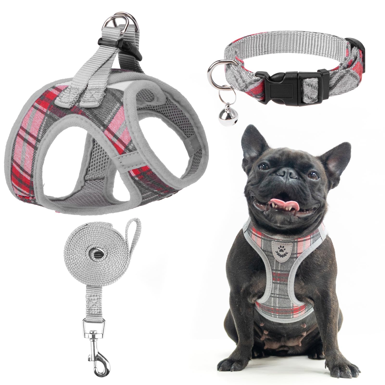 EXPAWLORER classic plaid harness on dog, breathable no-pull design for daily walks.