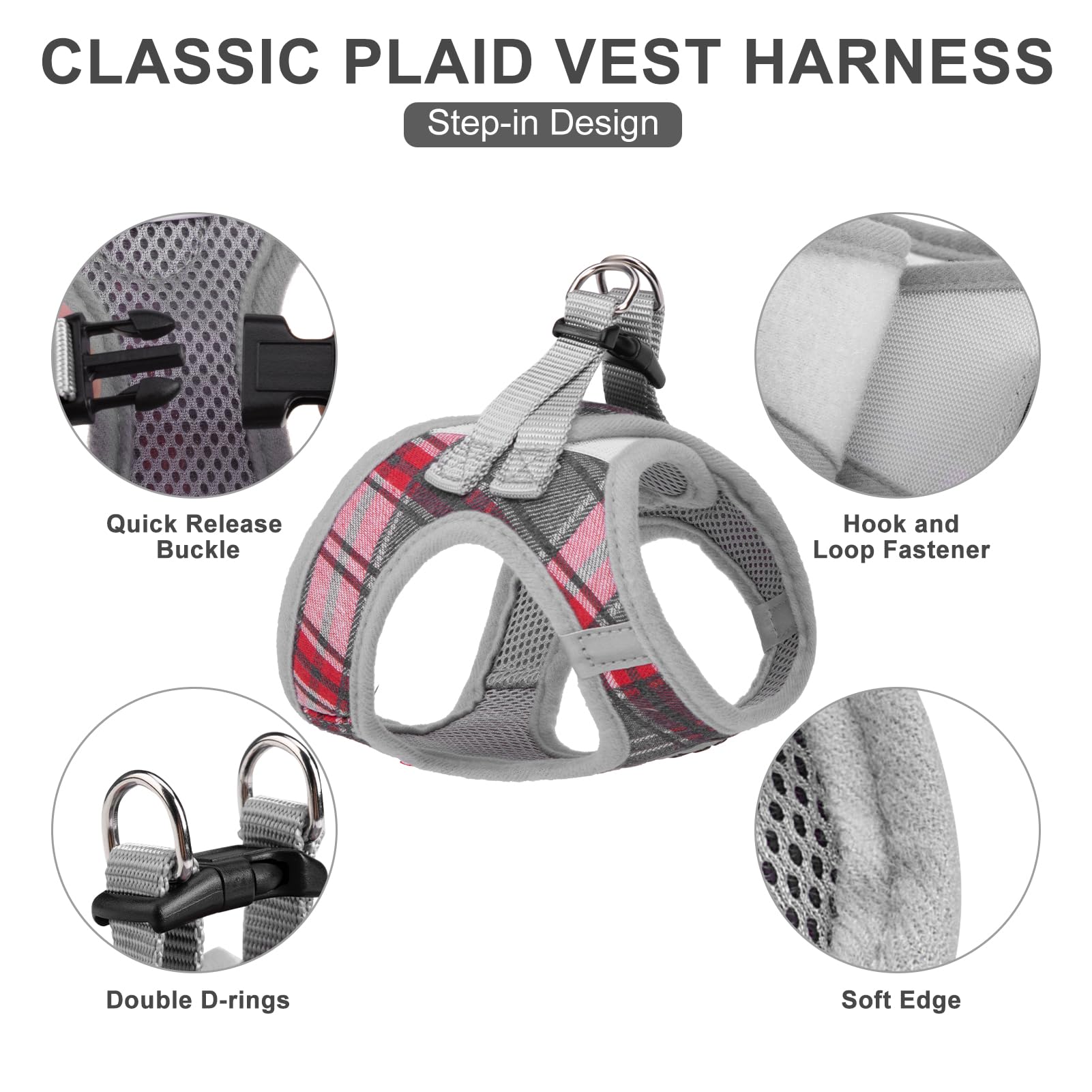EXPAWLORER plaid harness with leash, ideal for easy training sessions outdoors.
