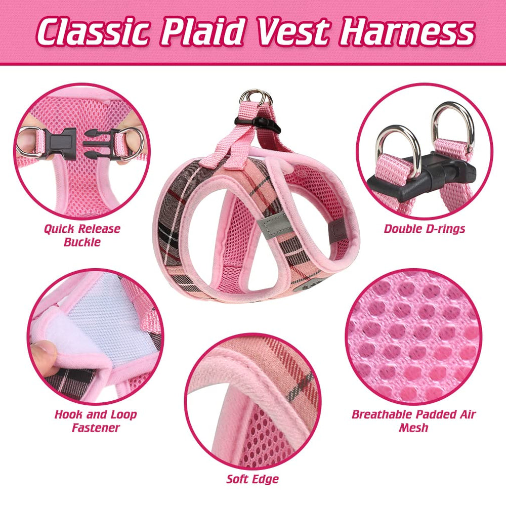 EXPAWLORER Plaid puppy harness adjustable chest area for small dogs