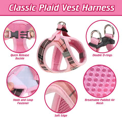 EXPAWLORER Plaid puppy harness adjustable chest area for small dogs