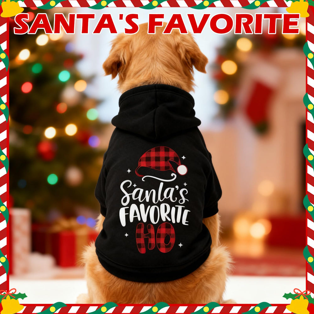EXPAWLORER Dog Christmas Hoodie Santa hat print adds festive charm.