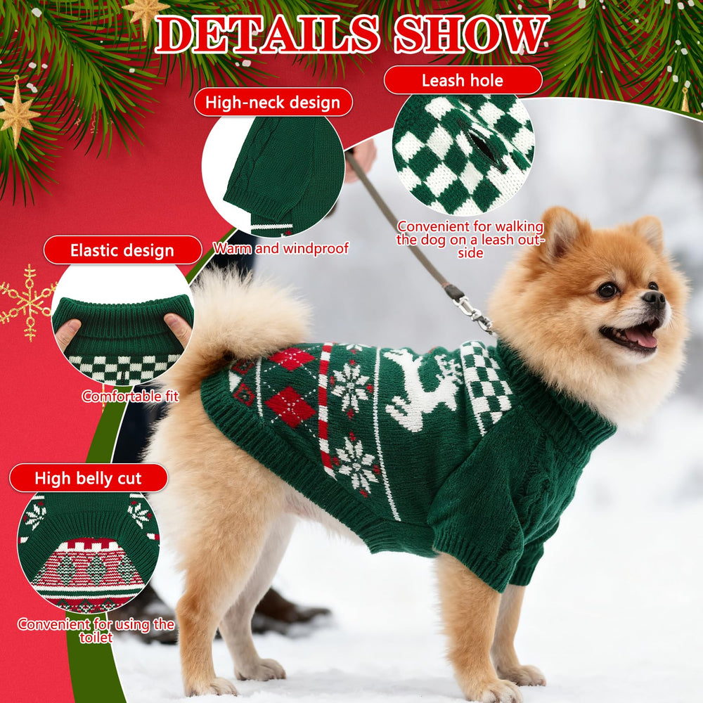 EXPAWLORER dog Christmas sweater back view with leash hole for outdoor walks.