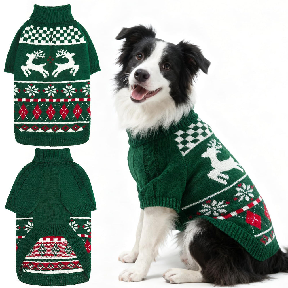 EXPAWLORER dog Christmas sweater green front view for festive photos and snug warmth