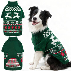 EXPAWLORER dog Christmas sweater green front view for festive photos and snug warmth