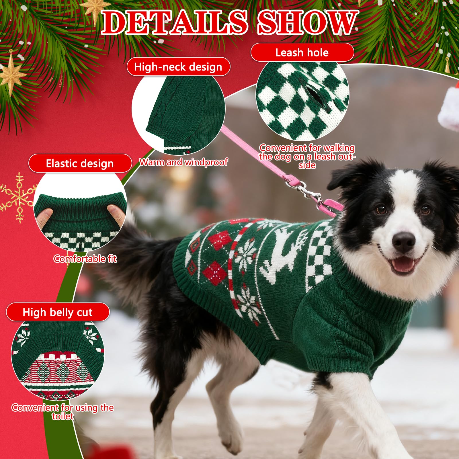 EXPAWLORER dog Christmas sweater moose snowflake pattern ideal for holiday photos