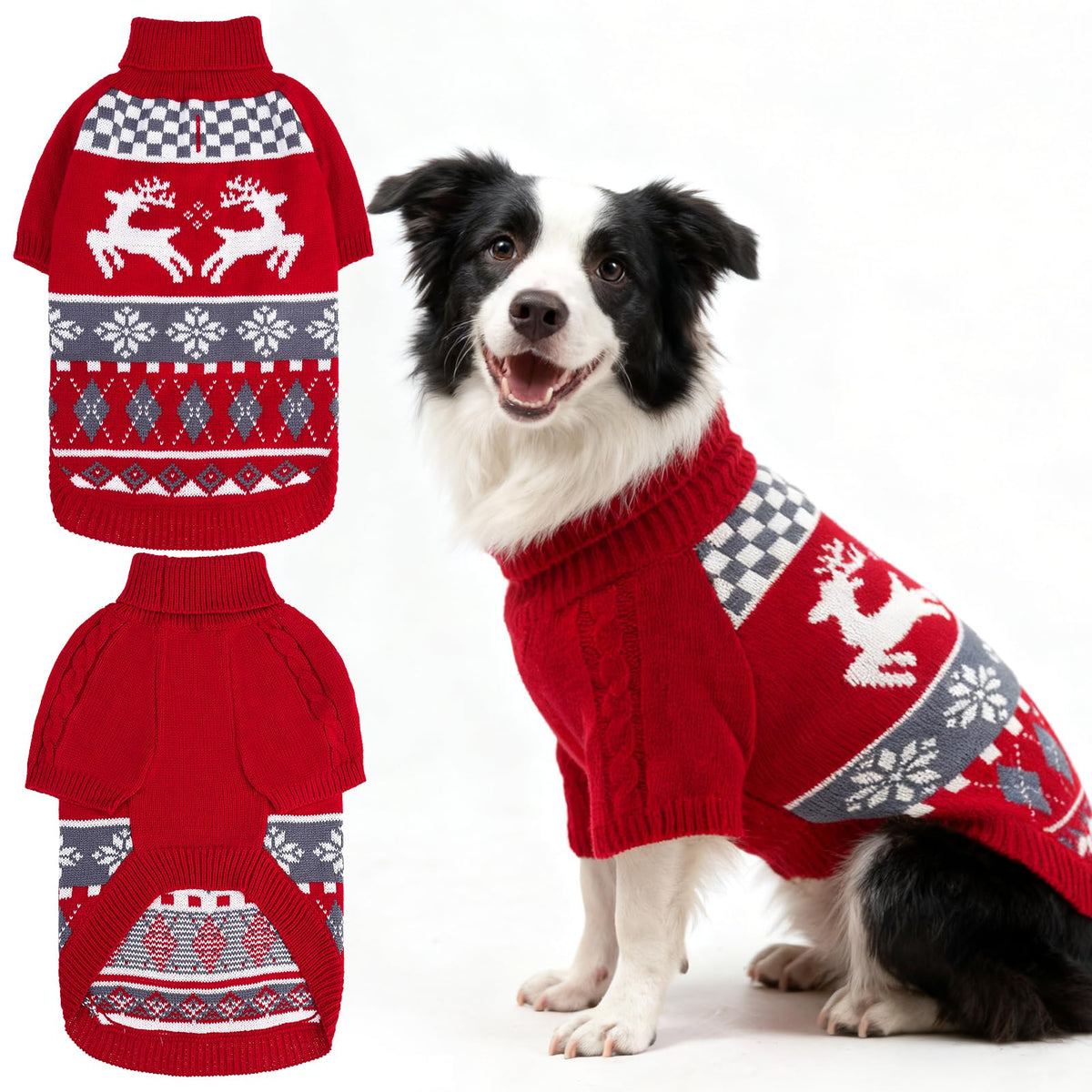 EXPAWLORER dog Christmas sweater red for holiday photos and gatherings.