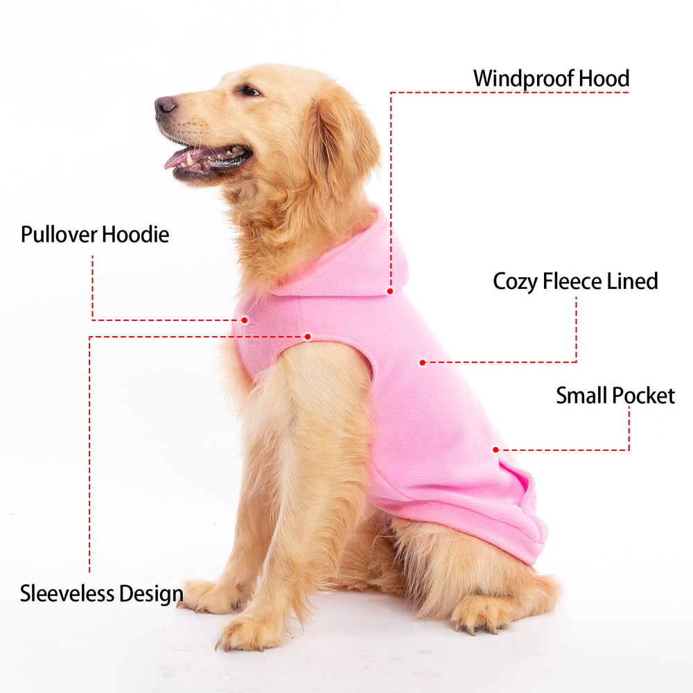 EXPAWLORER dog hoodie back view in pink, illustrating cozy coverage during winter strolls.