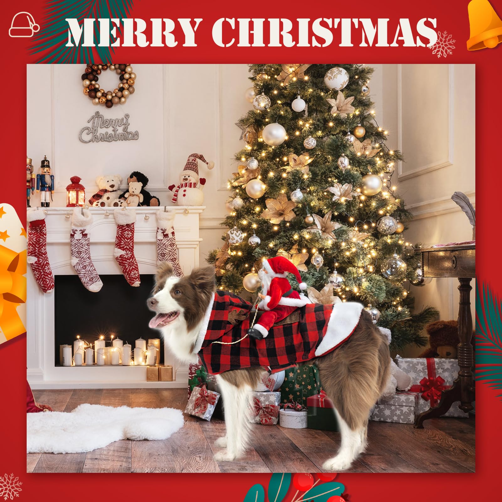 EXPAWLORER Santa hood antler detail on dog for holiday charm