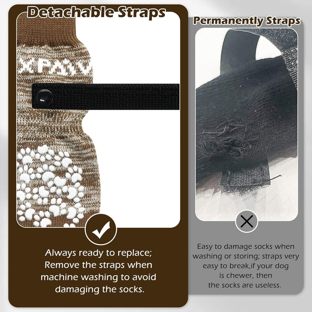 EXPAWLORER dog socks with adjustable straps prevent slipping and stay secure.