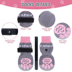 EXPAWLORER adjustable magic tape on dog socks for secure fit.