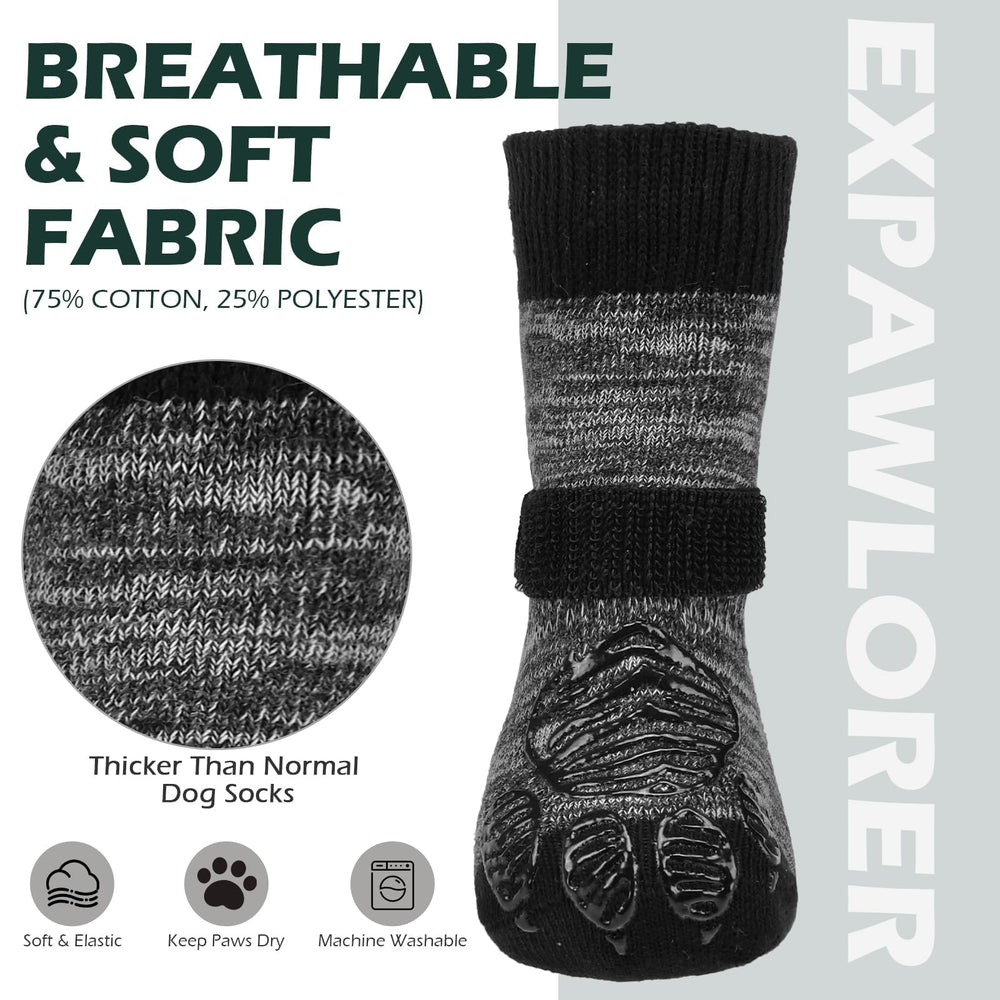 EXPAWLORER Dog Socks all-weather use protects paws on hot, cold, and slippery surfaces.