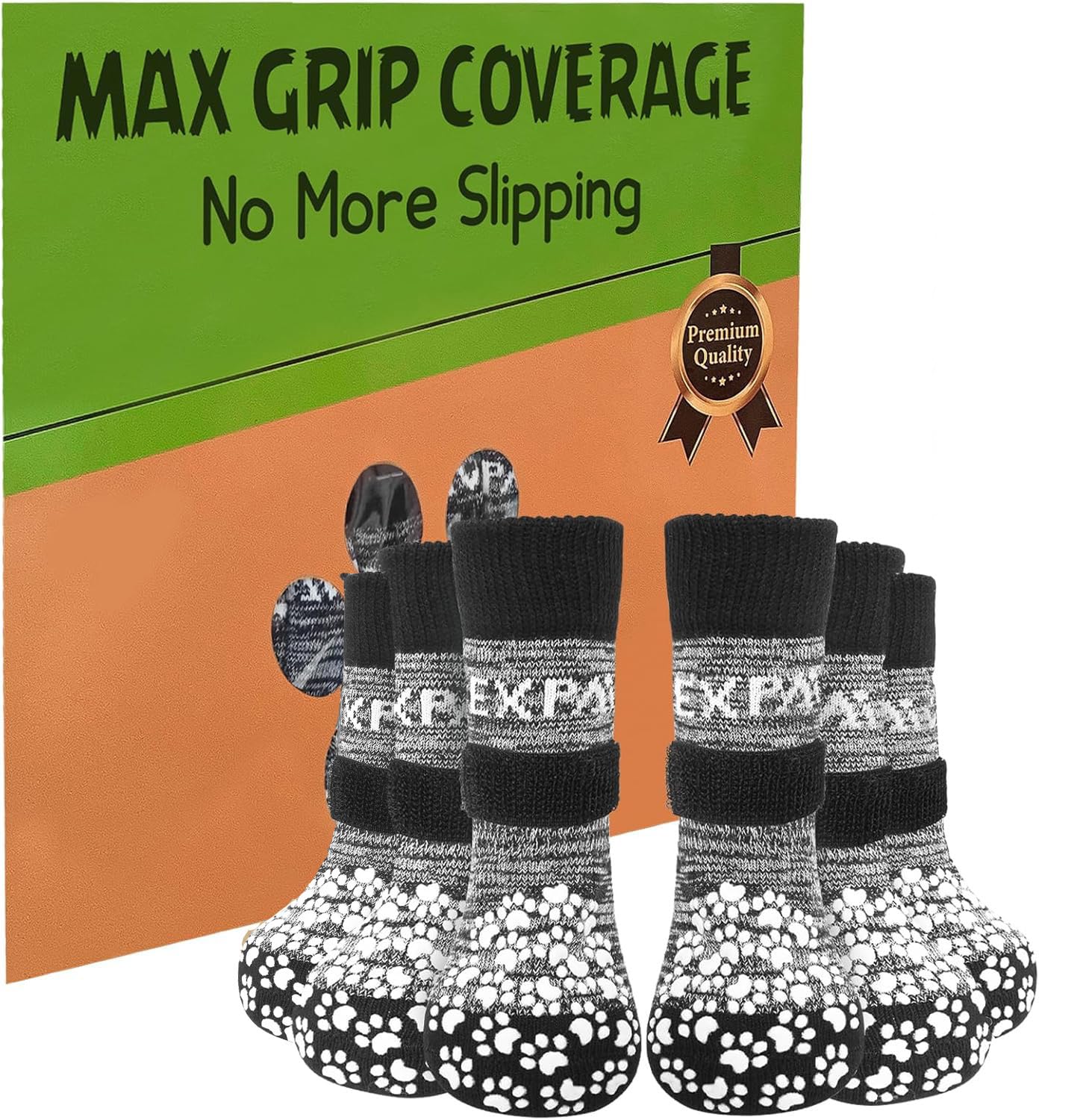 EXPAWLORER dog socks with anti-slip paw grips improve traction on hardwood floors