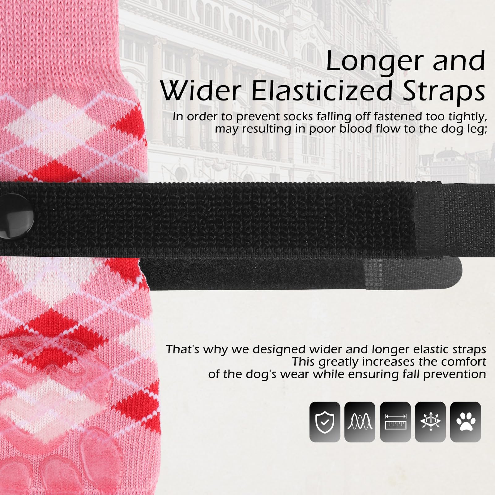 EXPAWLORER pink XL dog socks double-sided grips prevent slips on slick surfaces.