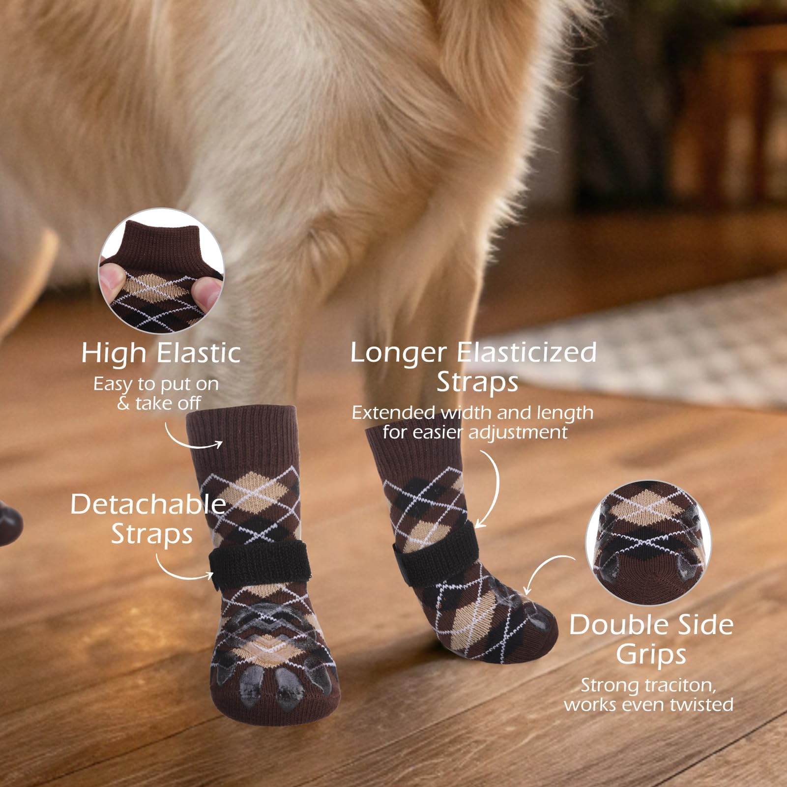 EXPAWLORER dog-socks double-sided-grips demonstrate slip prevention on smooth floors.