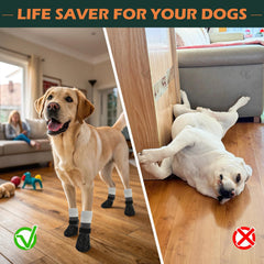 EXPAWLORER dog socks on hardwood floor preventing slips and paw contact