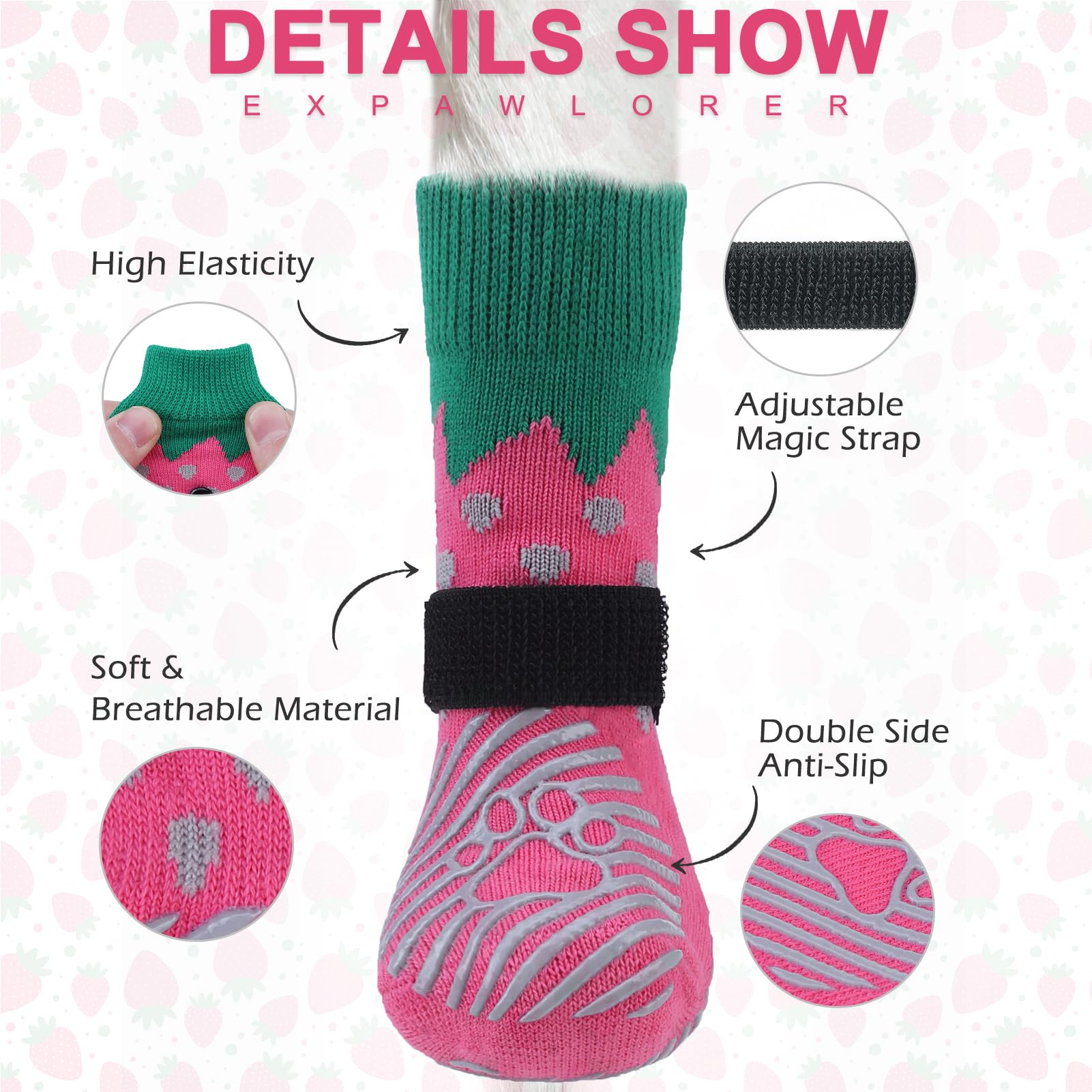 EXPAWLORER dog socks ice cream pattern with adjustable straps for secure fit.