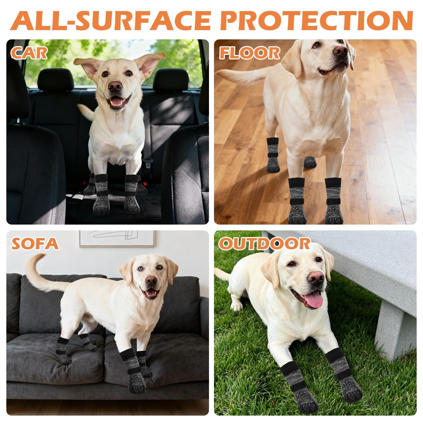 EXPAWLORER Dog Socks on-paw demo shows elastic, secure, comfortable wear.