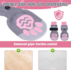 EXPAWLORER dog socks on wood floor demonstrate enhanced grip for slippery surfaces