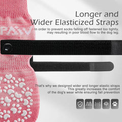 Expawlorer dog socks on wood floor demonstrate improved grip and stability for active dogs.