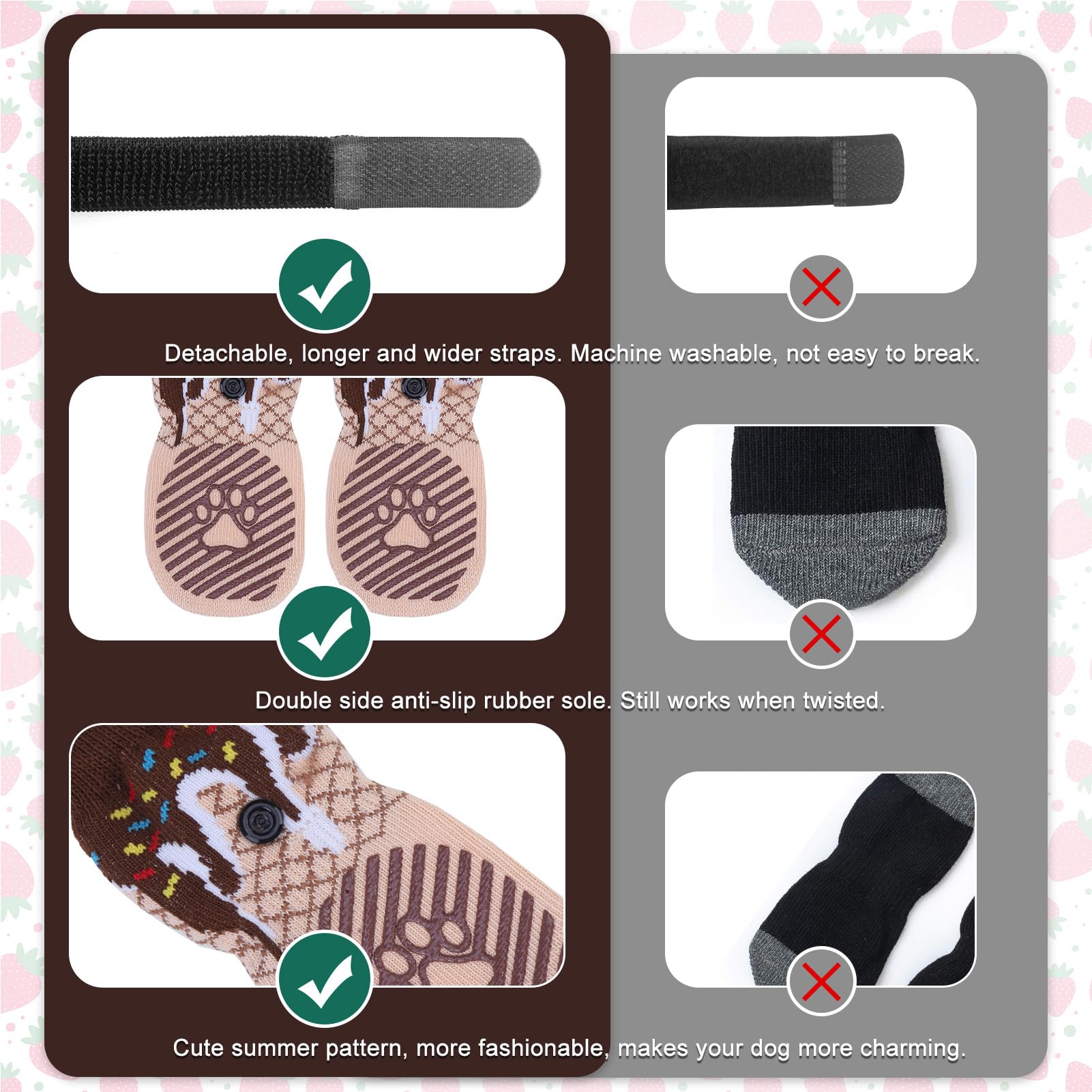 EXPAWLORER calcetines con patrón fresa para paseos divertidos.