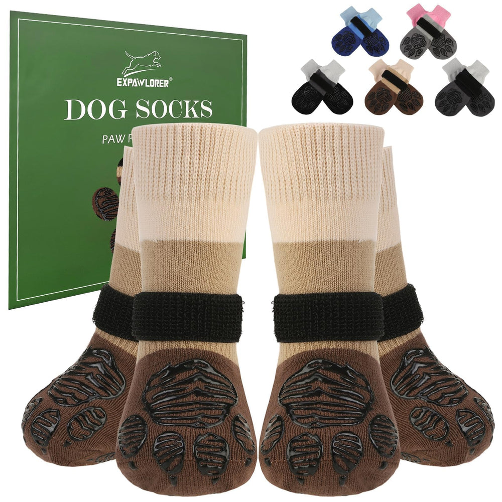 EXPAWLORER anti slip dog socks close up shows paw grip for secure traction