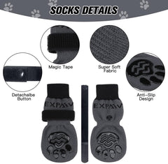 EXPAWLORER dog socks prevent paw licking for calmer dogs at home.