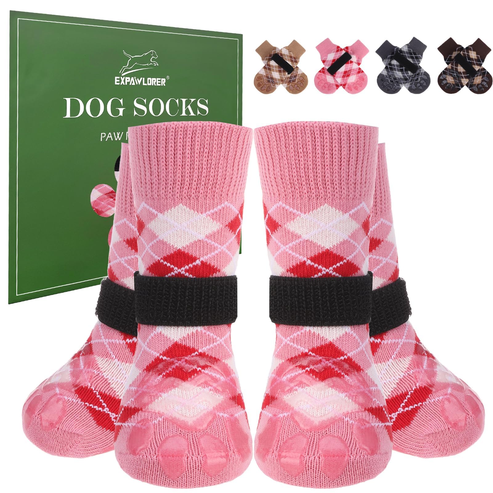 EXPAWLORER pink XL dog socks front view with anti-slip grip for safe outdoor walks.