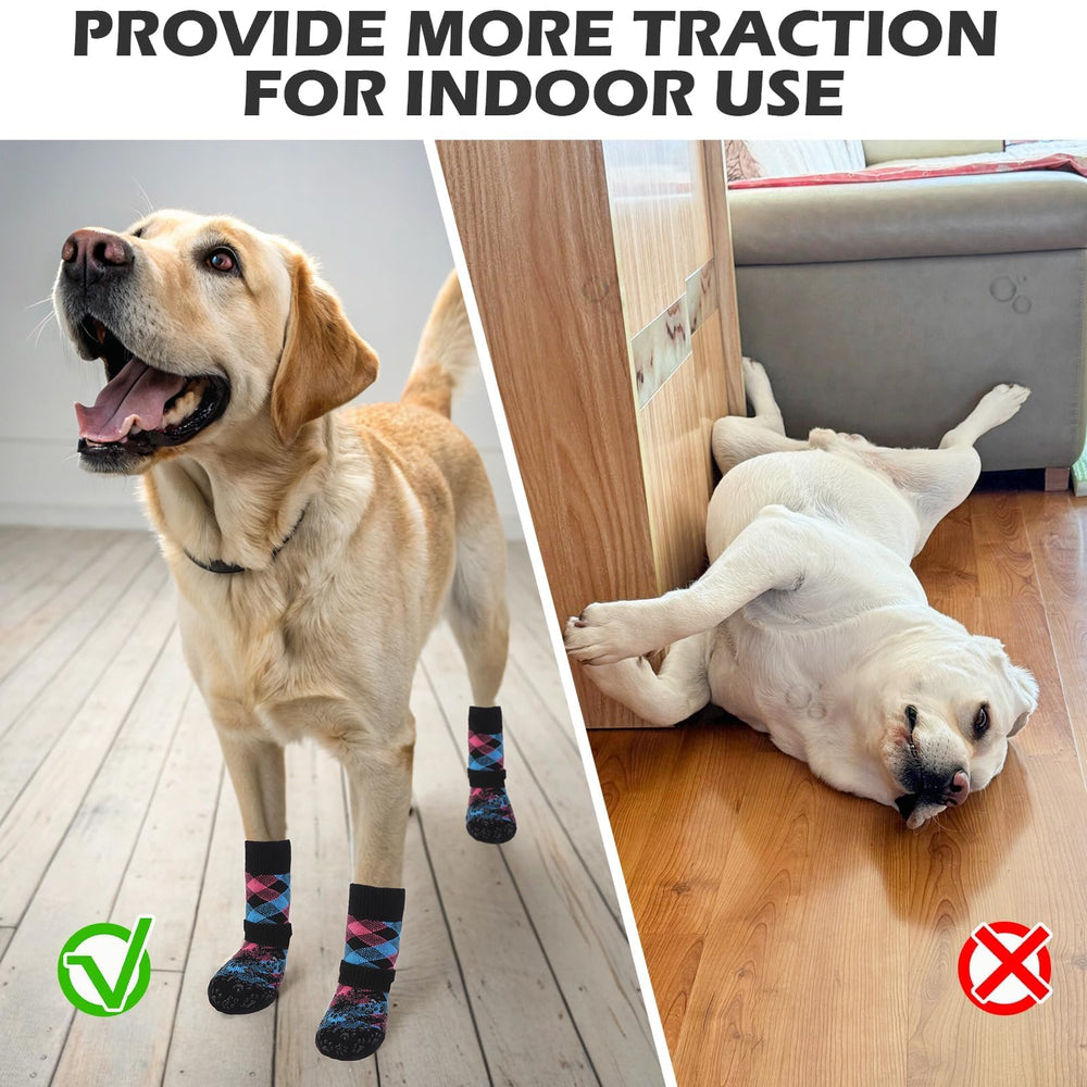 EXPAWLORER dog socks support senior dogs by improving traction on slick floors.