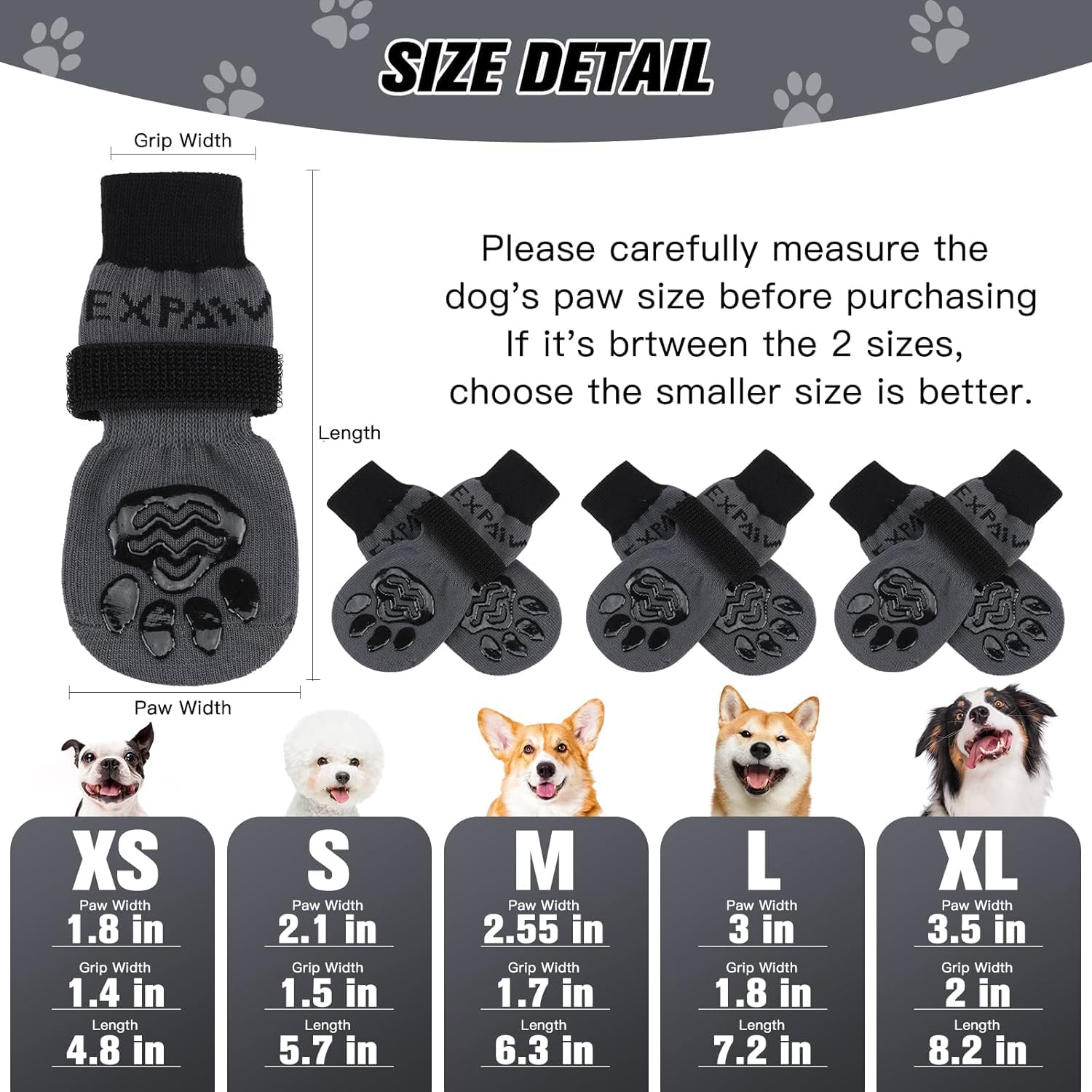 EXPAWLORER dog socks show traction on wood floors for safer steps.