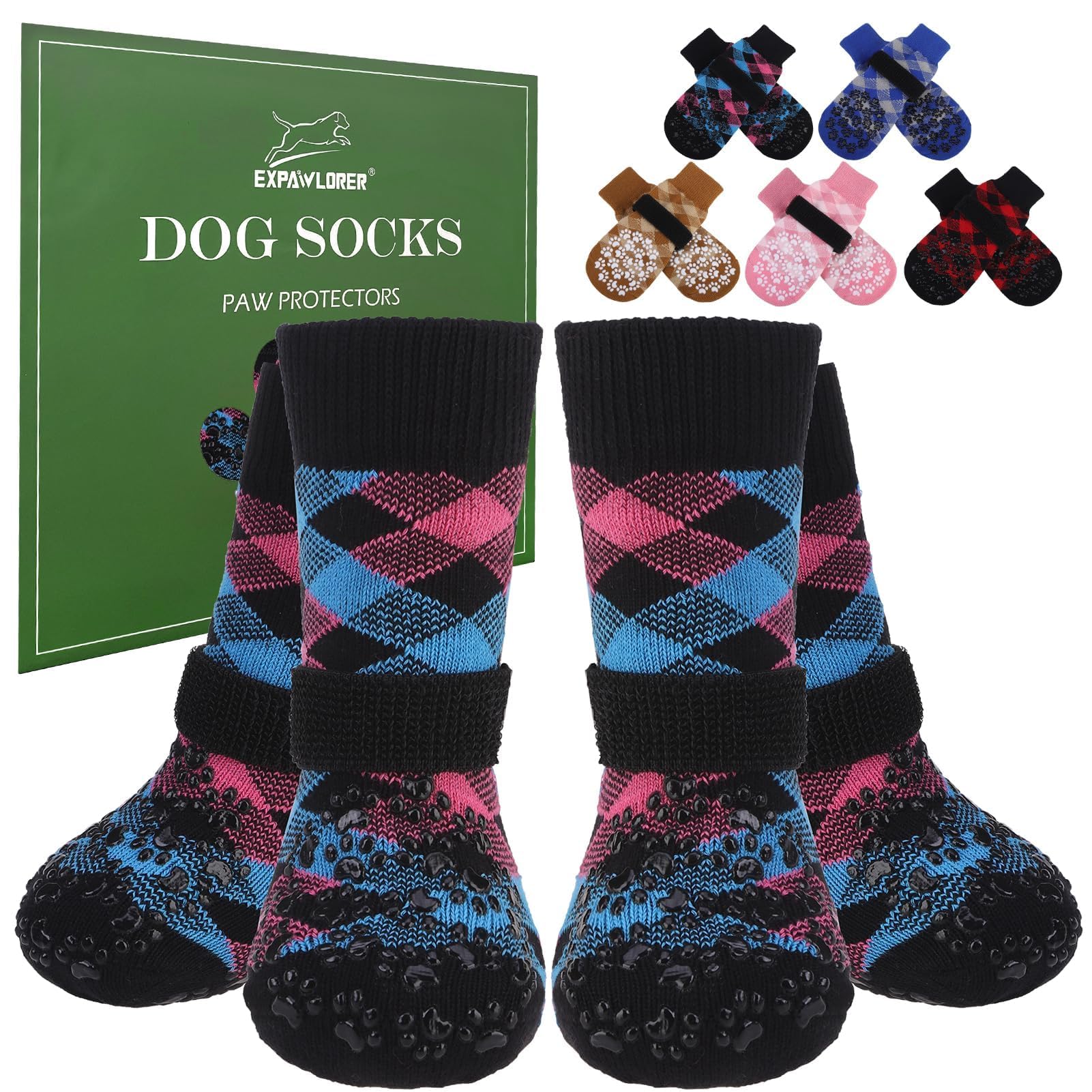 EXPAWLORER dog socks with winter protection prevent paw licking and keep paws warm.