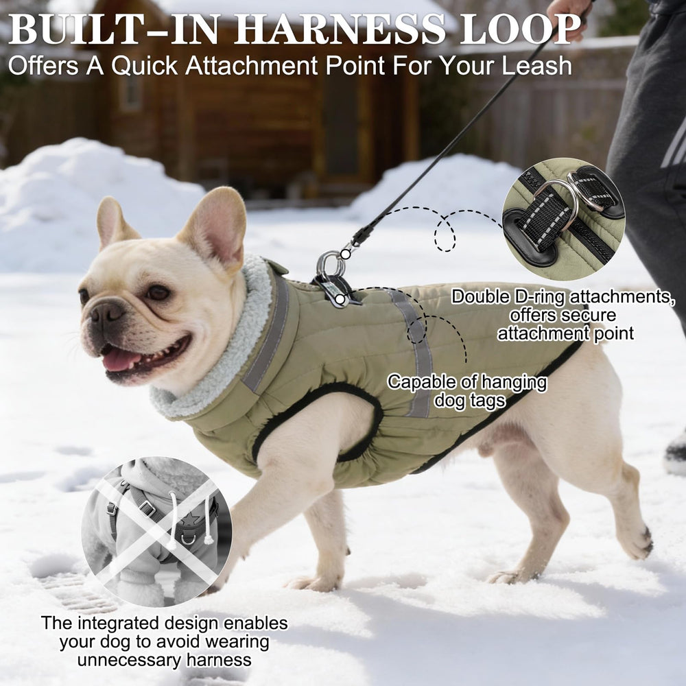 EXPAWLORER dog winter coat green reflective strips boost nighttime visibility