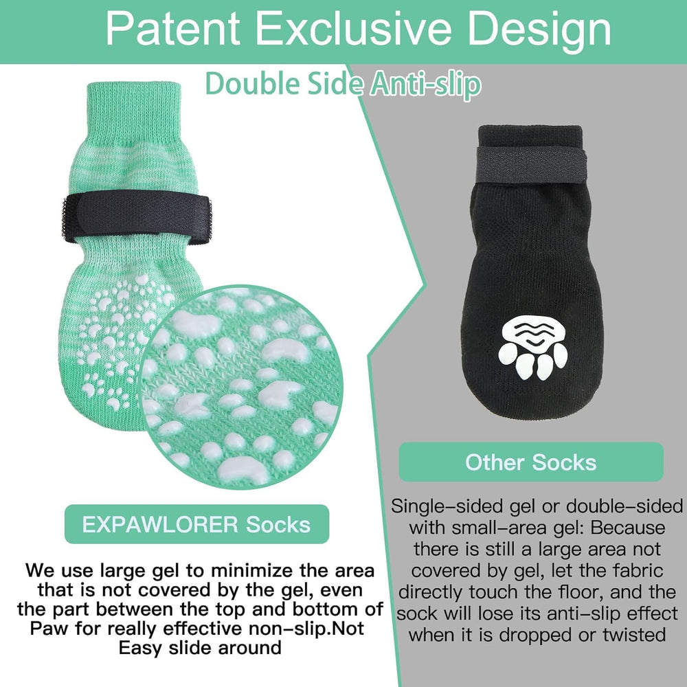 EXPAWLORER dual-sided anti-slip grip socks provide stable traction for active or aging dogs.