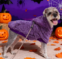 EXPAWLORER fuzzy dog sweater purple XL back view highlights snug warmth during outdoor strolls.