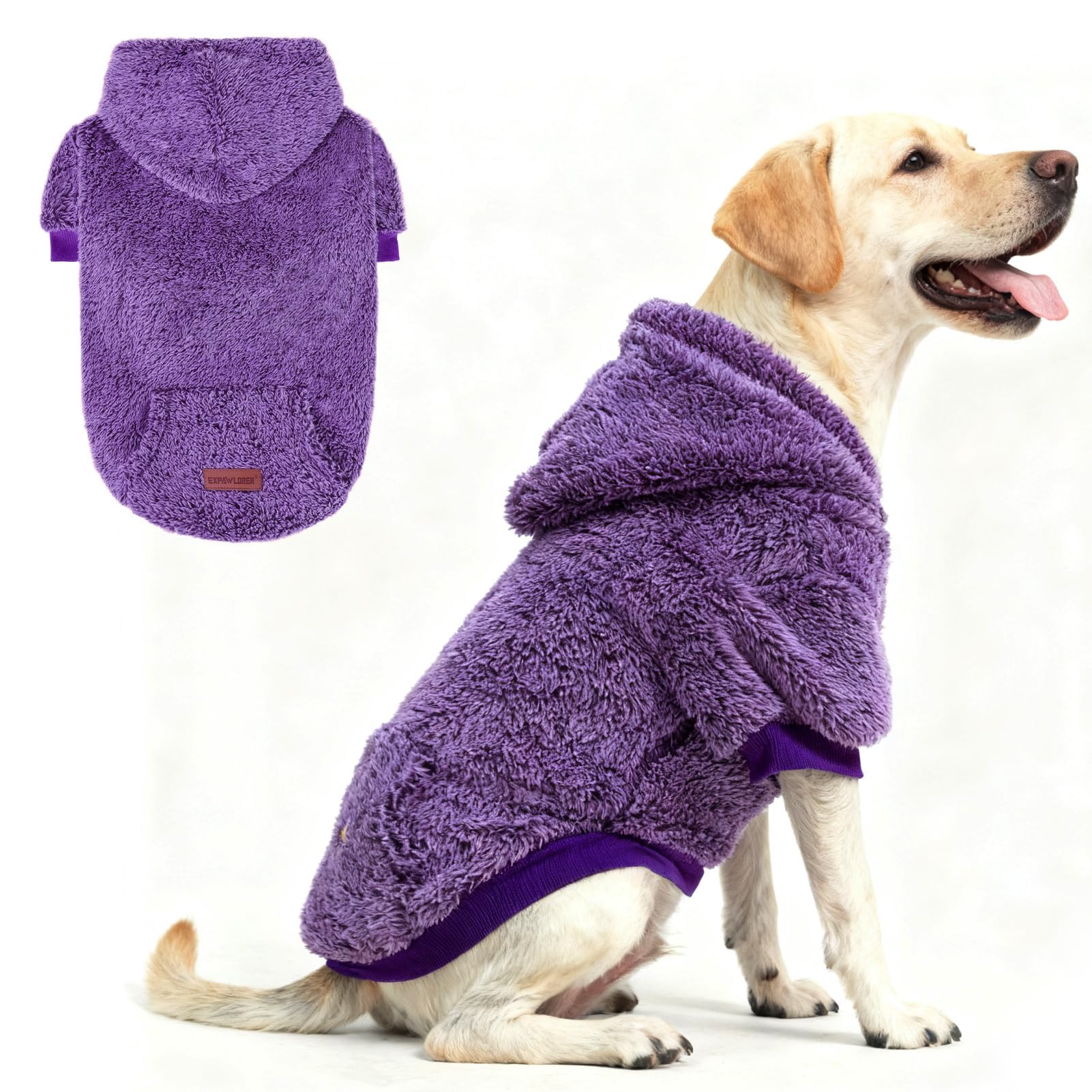 EXPAWLORER fuzzy dog sweater purple XL front view provides ultra-soft warmth for cold days.