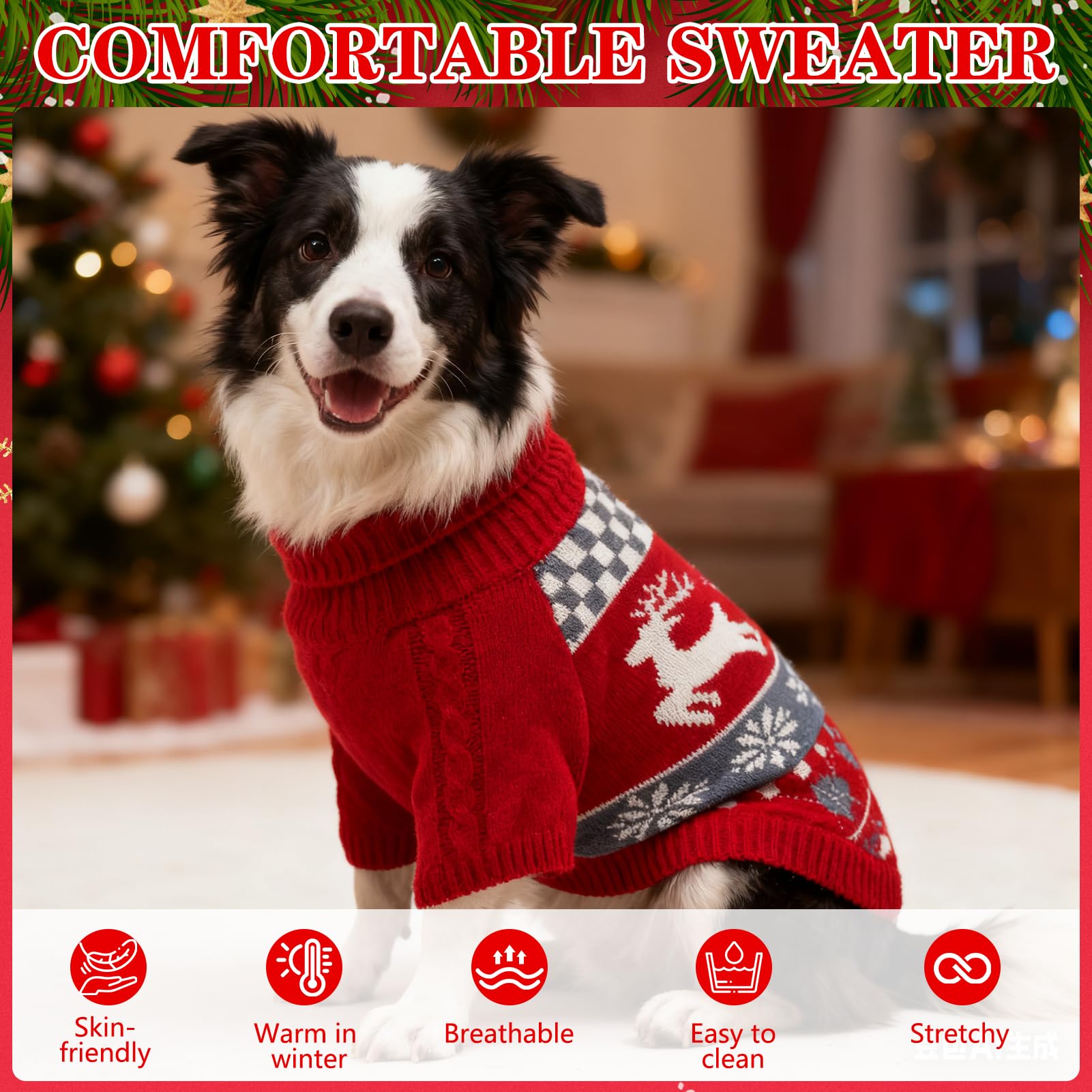 EXPAWLORER moose snowflake pattern adds festive charm.
