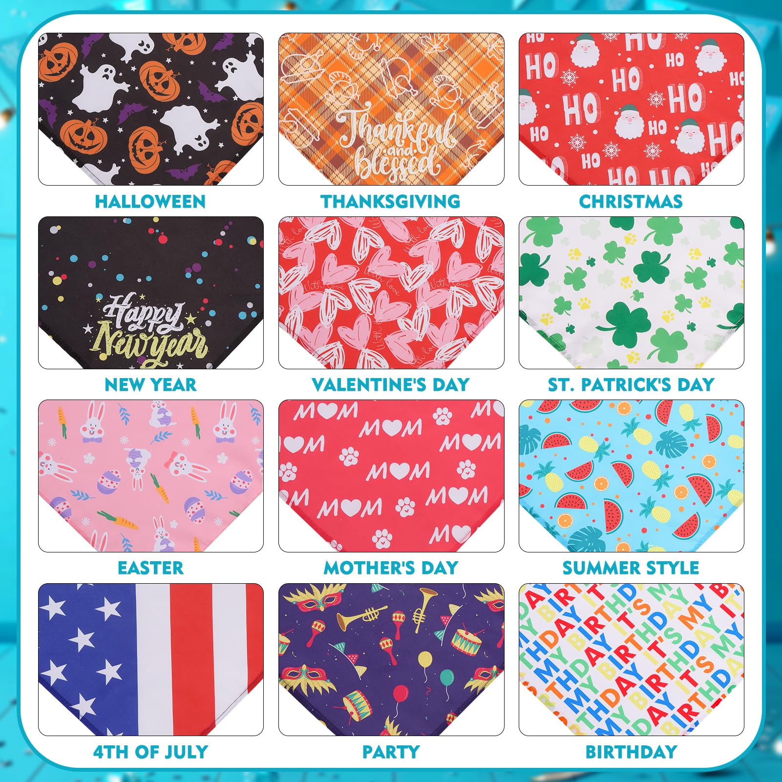 EXPAWLORER New Year’s dog bandana pattern adds cute seasonal looks.