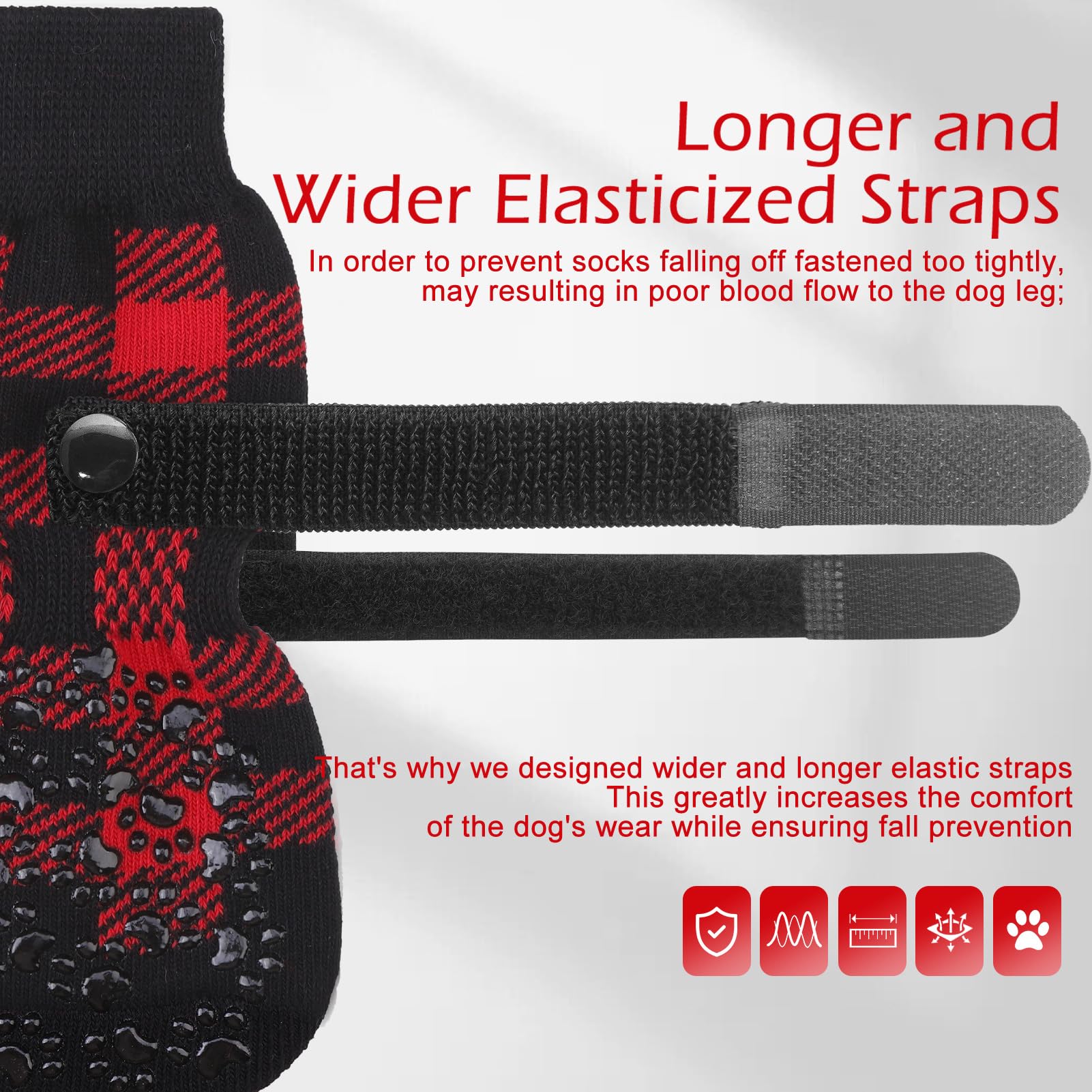 EXPAWLORER paw protector socks showing secure fit with adjustable belt.