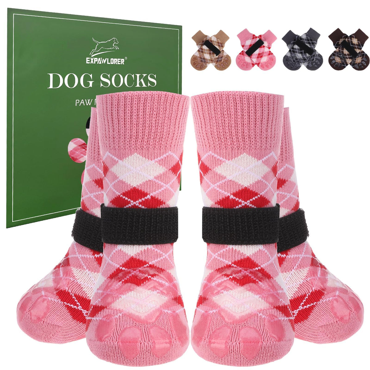 EXPAWLORER pink dog socks front view for stylish outdoor walks and paw protection.