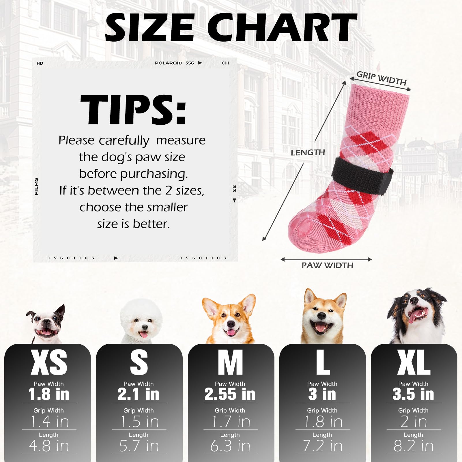 EXPAWLORER pink dog socks side view showing snug fit for slippery floors.