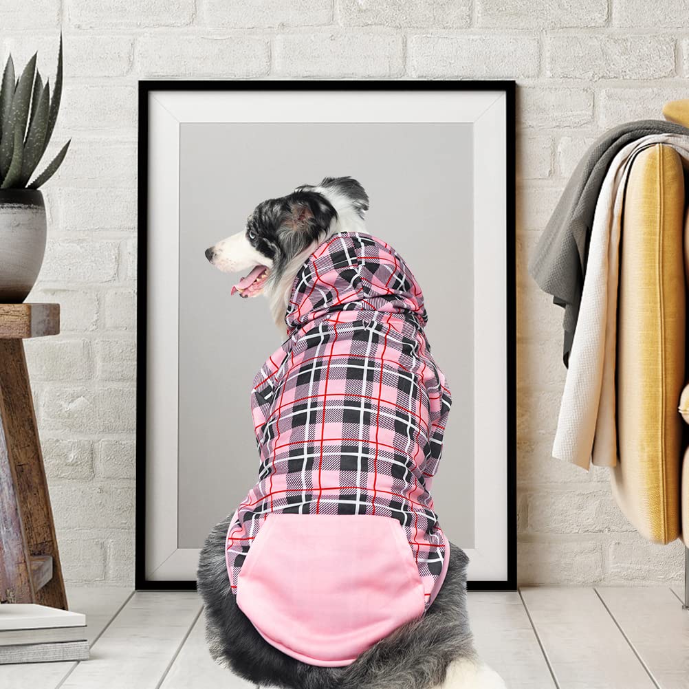 EXPAWLORER plaid dog hoodie pink color adds playful style for small to medium breeds