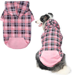 EXPAWLORER plaid dog hoodie front view highlights cozy warmth for autumn strolls