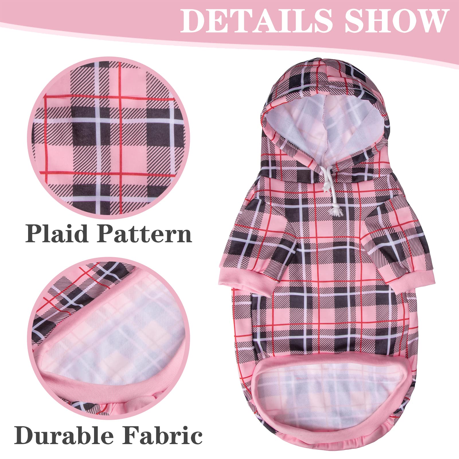 EXPAWLORER plaid dog hoodie leash hole enables quick leash attachment for walks