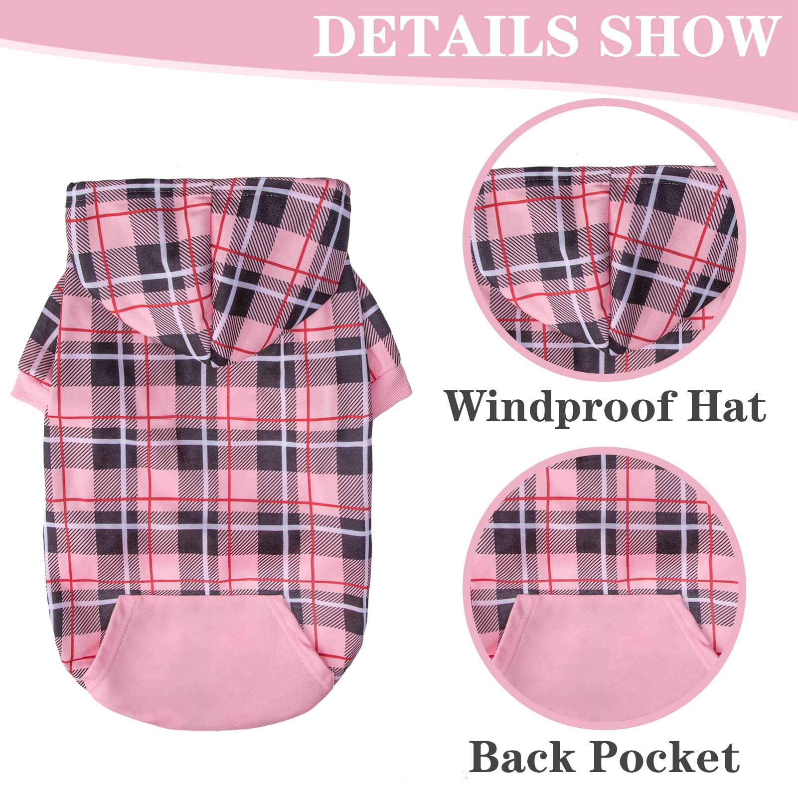 EXPAWLORER plaid dog hoodie side wear demonstrates flexible fit for active dogs