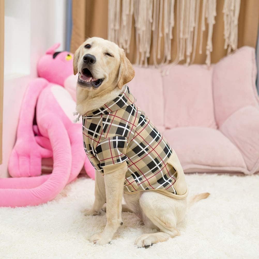 EXPAWLORER plaid dog hoodie warm fabric feels soft and comfortable for autumn days