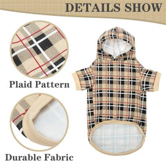EXPAWLORER plaid dog hoodie warm fabric keeps pets cozy on cool days.