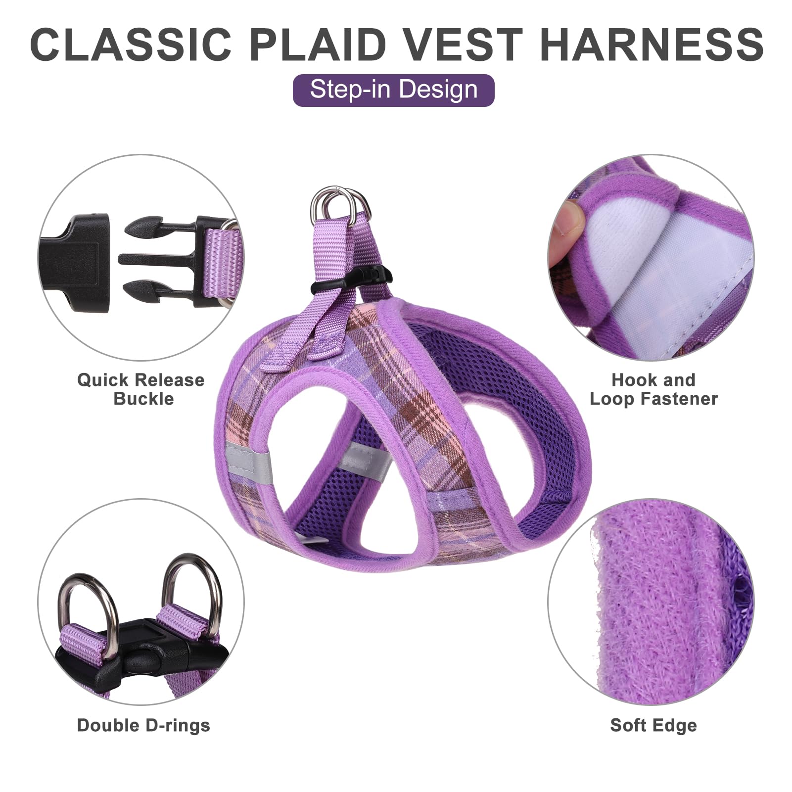 EXPAWLORER plaid-leash-purple reliable control during strolls