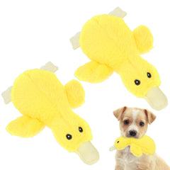 EXPAWLORER plush squeaky duck toy closeup shows soft-yellow fabric for gentle playtime