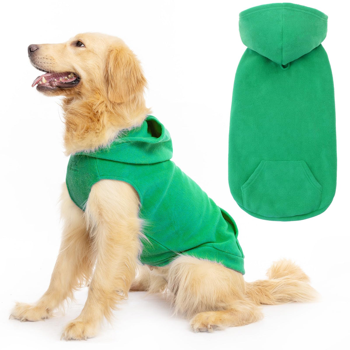 EXPAWLORER sudadera capucha para perro verde, vista frontal ideal para paseos en clima frío