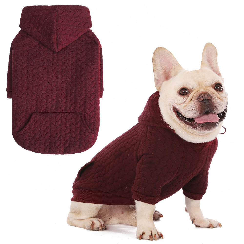 EXPAWLORER textured cable-knit dog hoodie front view for cozy winter walks